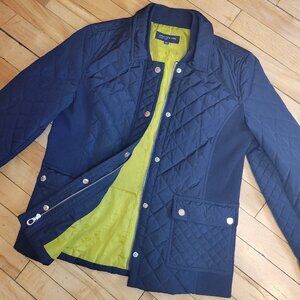 Jones New York Navy Blue Quilted Jacket Size M Snap Front‎ Green Lining